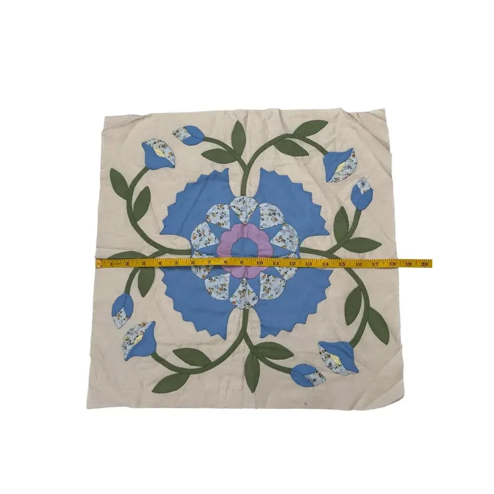 Vintage Floral Hand Sewn Quilted Appliqué Tan Green Purple Cottage Western